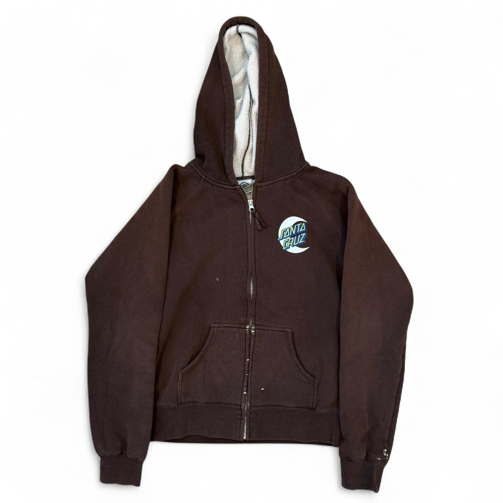 Vintage Santa Cruz Sherpa Lined Brown Full Zip Hoodie Adult XS Grunge Skater Y2K